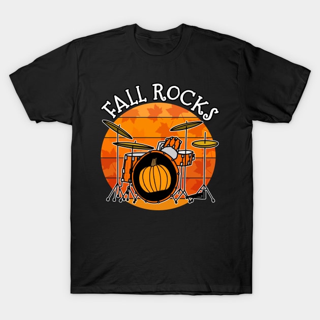 Fall Rocks Drummer Pumpkin Autumn Thanksgiving T-Shirt by doodlerob